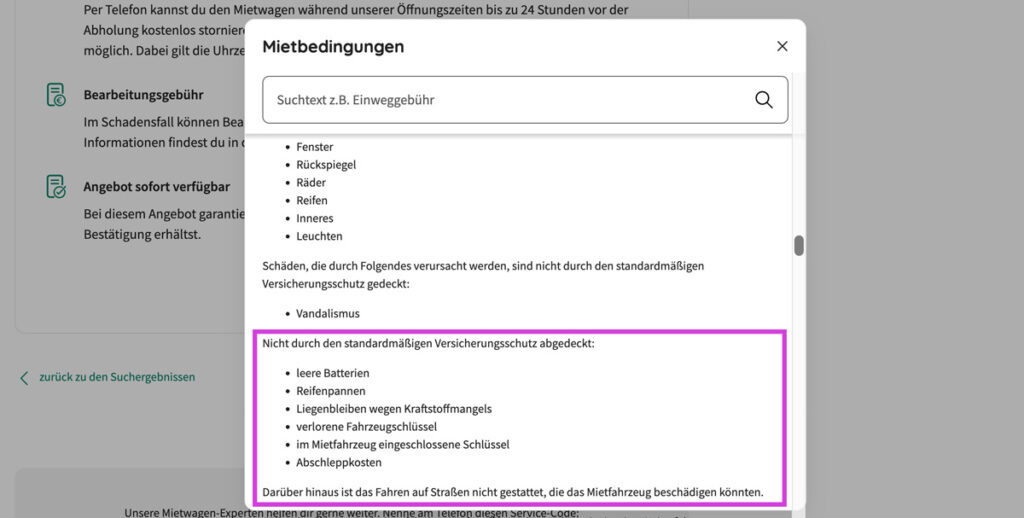 Mietbedingungen Leihwagen