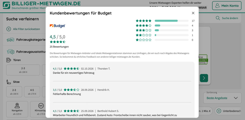 Mietwagen buchen Bewertungen